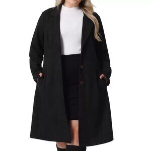 Agnes Orinda Women's Plus Size Faux Suede Notched Lapel Long Sleeve Pocket Long